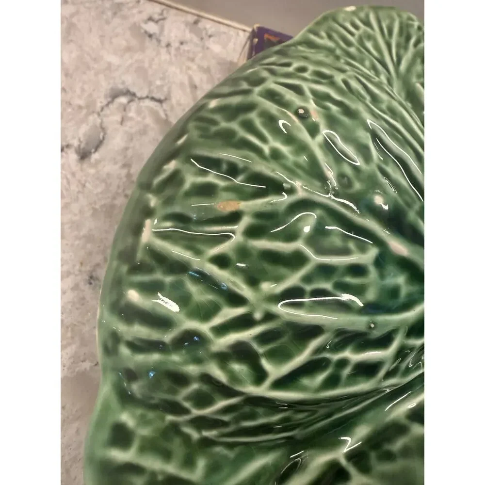 Vintage Portugal Majolica Cabbage Leaf Four Part Relish / Server